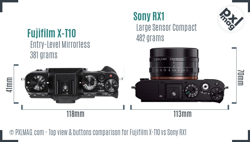 Fujifilm X-T10 vs Sony RX1 top view buttons comparison