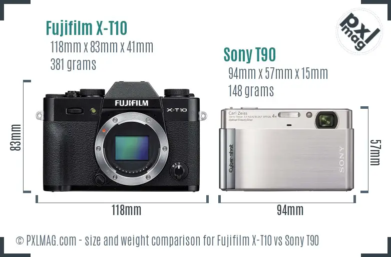 Fujifilm X-T10 vs Sony T90 size comparison