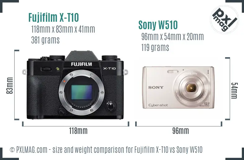 Fujifilm X-T10 vs Sony W510 size comparison