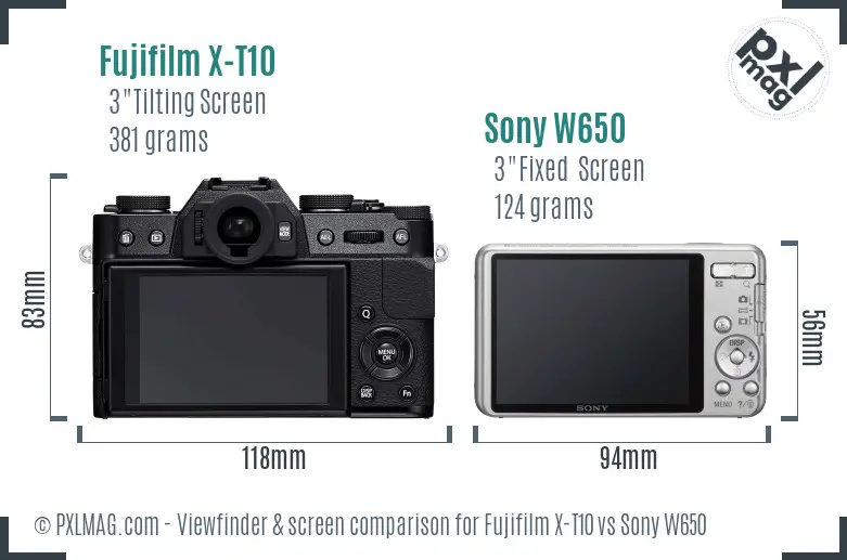 Fujifilm X-T10 vs Sony W650 Screen and Viewfinder comparison