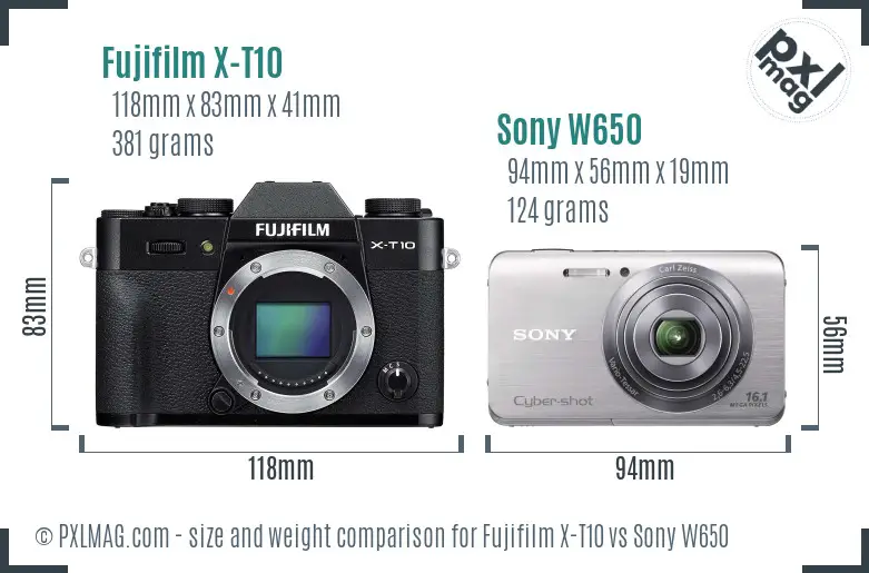 Fujifilm X-T10 vs Sony W650 size comparison