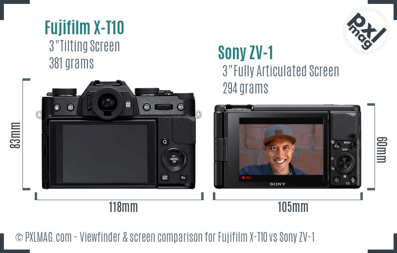 Fujifilm X-T10 vs Sony ZV-1 Screen and Viewfinder comparison