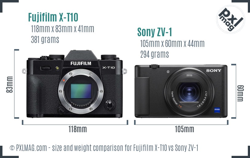 Fujifilm X-T10 vs Sony ZV-1 size comparison