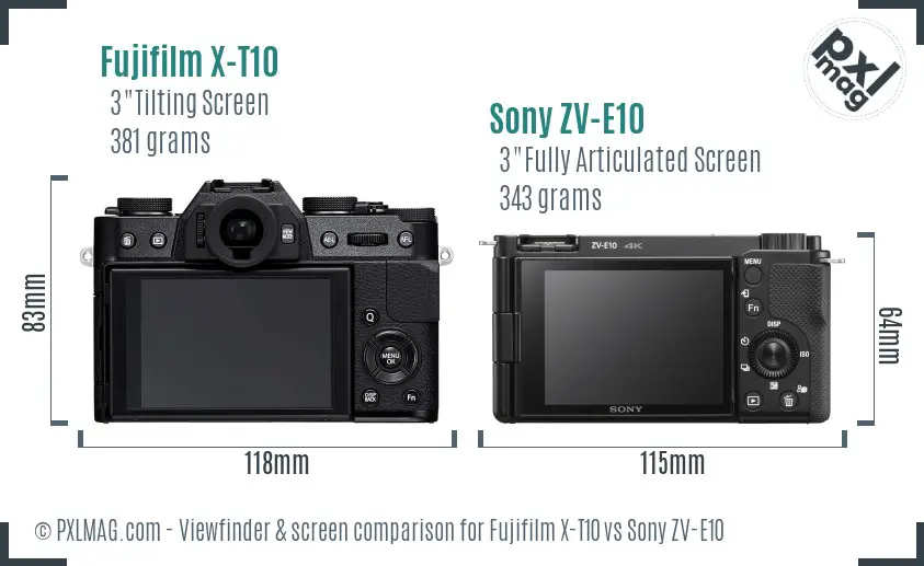 Fujifilm X-T10 vs Sony ZV-E10 Screen and Viewfinder comparison