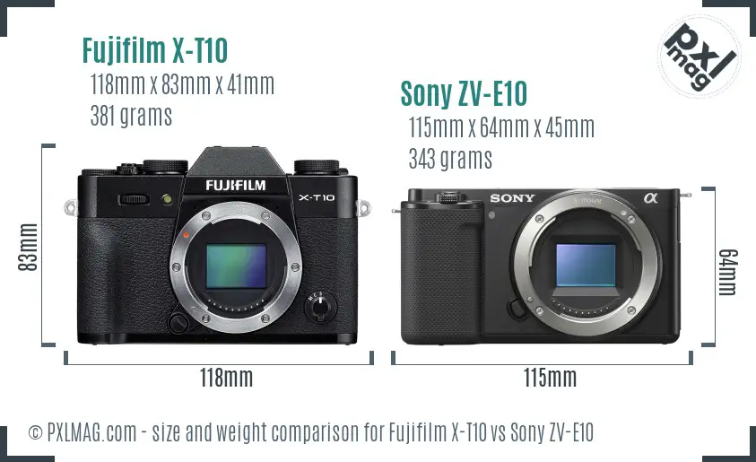 Fujifilm X-T10 vs Sony ZV-E10 size comparison
