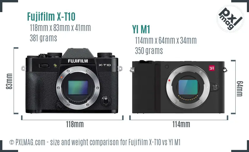 Fujifilm X-T10 vs YI M1 size comparison
