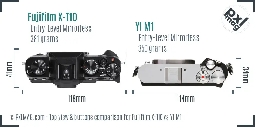 Fujifilm X-T10 vs YI M1 top view buttons comparison