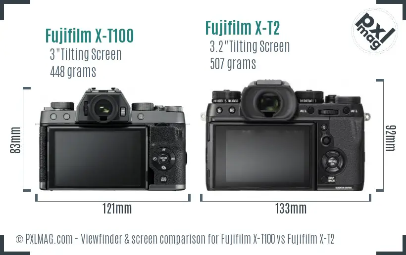 Fujifilm X-T100 vs Fujifilm X-T2 Screen and Viewfinder comparison