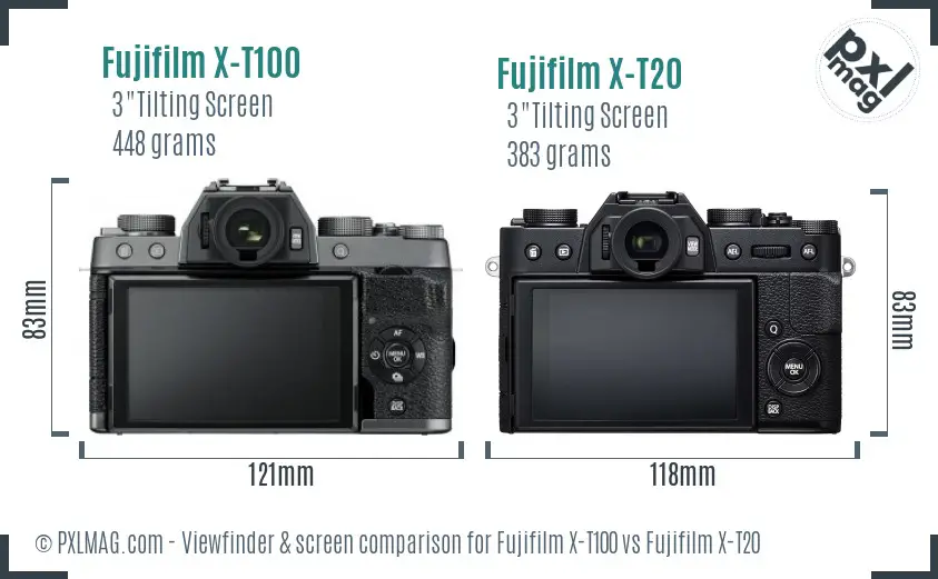 Fujifilm X-T100 vs Fujifilm X-T20 Screen and Viewfinder comparison