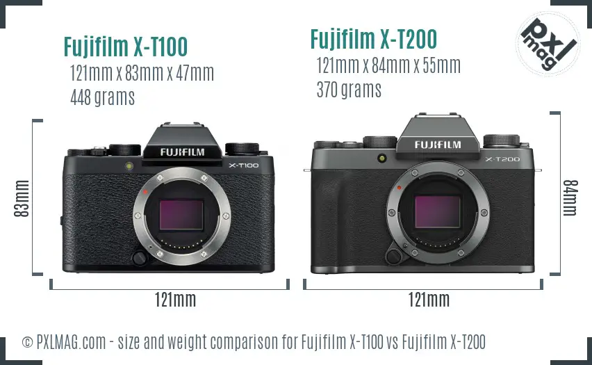 Fujifilm X-T100 vs Fujifilm X-T200 size comparison