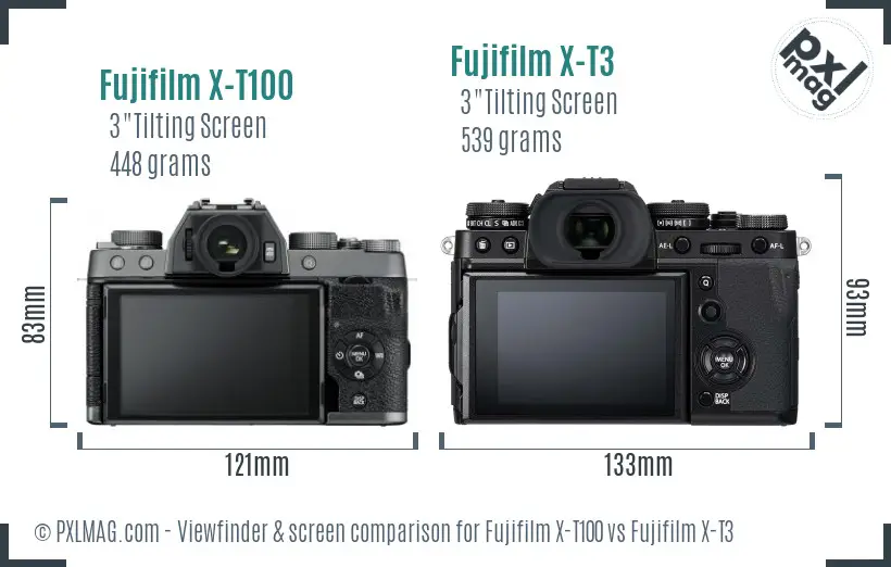 Fujifilm X-T100 vs Fujifilm X-T3 Screen and Viewfinder comparison