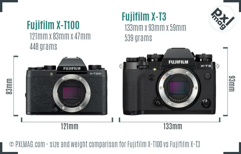 Fujifilm X-T100 vs Fujifilm X-T3 size comparison