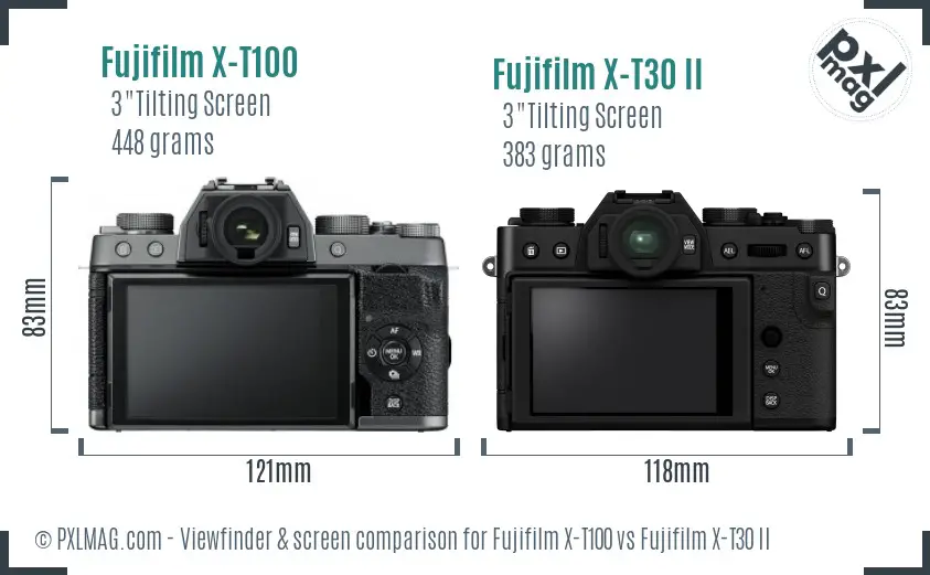 Fujifilm X-T100 vs Fujifilm X-T30 II Screen and Viewfinder comparison