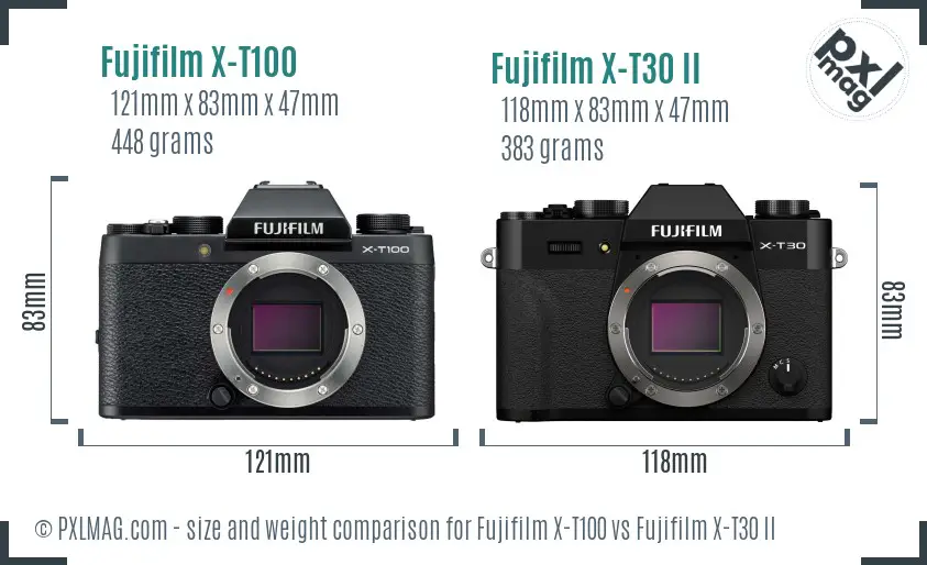 Fujifilm X-T100 vs Fujifilm X-T30 II size comparison