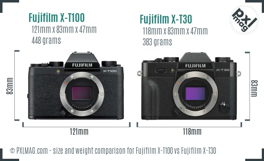 Fujifilm X-T100 vs Fujifilm X-T30 size comparison