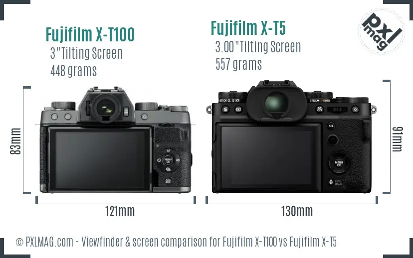 Fujifilm X-T100 vs Fujifilm X-T5 Screen and Viewfinder comparison