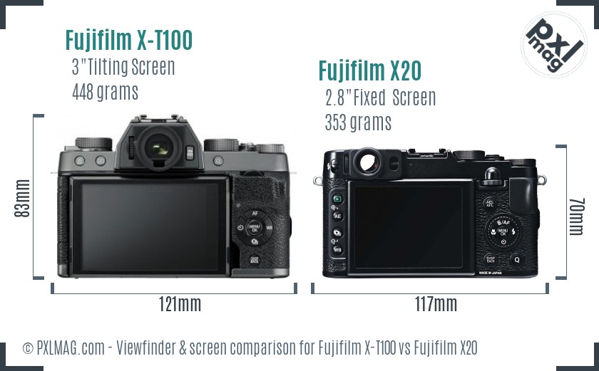 Fujifilm X-T100 vs Fujifilm X20 Screen and Viewfinder comparison
