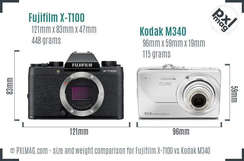 Fujifilm X-T100 vs Kodak M340 size comparison