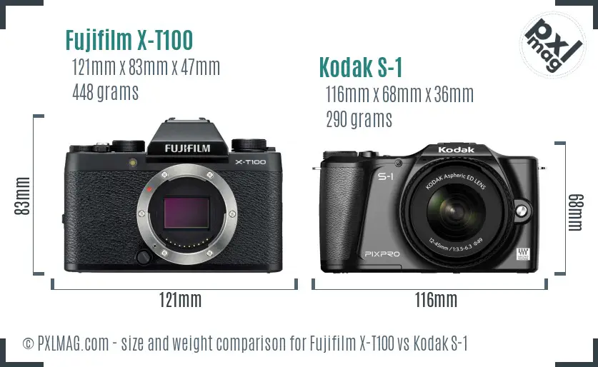 Fujifilm X-T100 vs Kodak S-1 size comparison