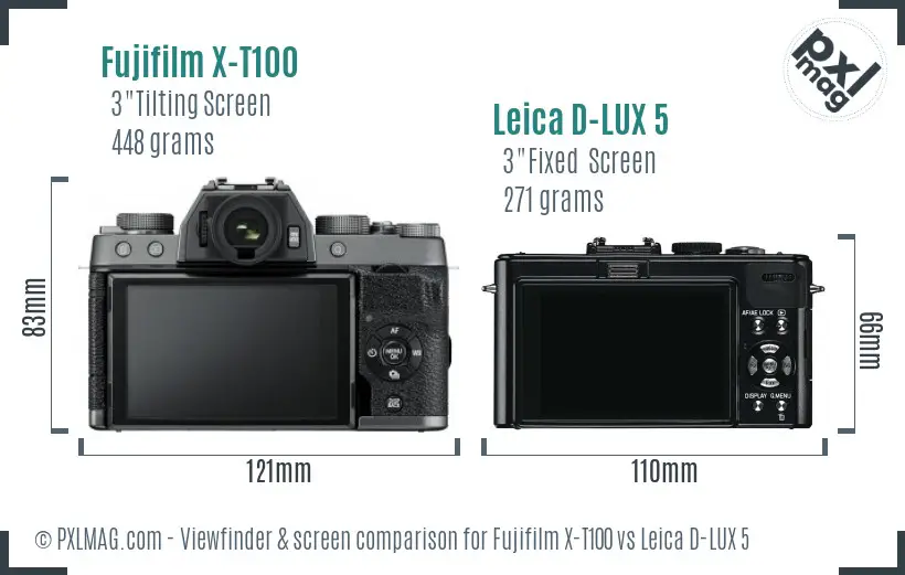 Fujifilm X-T100 vs Leica D-LUX 5 Screen and Viewfinder comparison