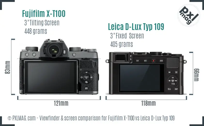 Fujifilm X-T100 vs Leica D-Lux Typ 109 Screen and Viewfinder comparison