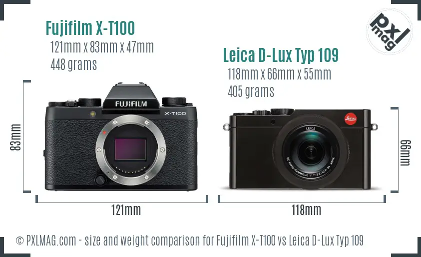 Fujifilm X-T100 vs Leica D-Lux Typ 109 size comparison