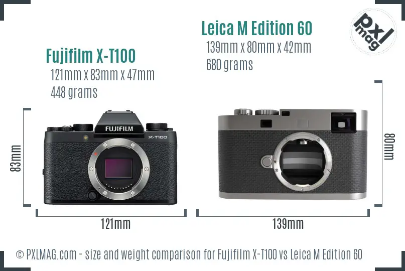 Fujifilm X-T100 vs Leica M Edition 60 size comparison