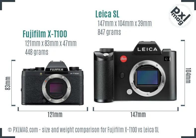Fujifilm X-T100 vs Leica SL size comparison
