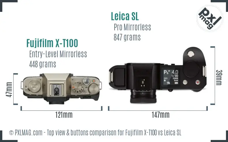 Fujifilm X-T100 vs Leica SL top view buttons comparison