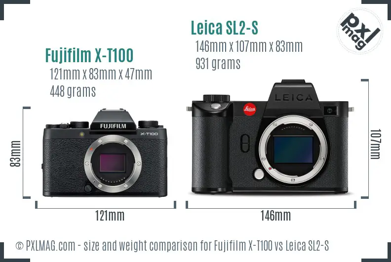 Fujifilm X-T100 vs Leica SL2-S size comparison