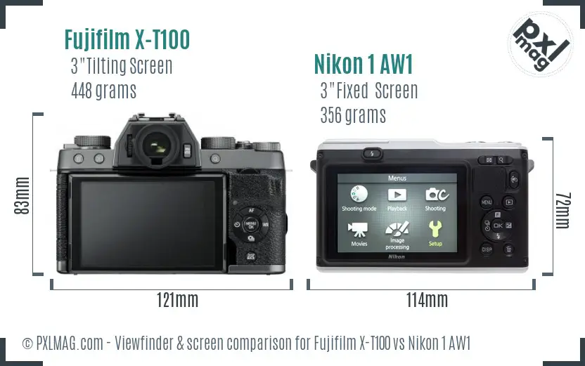 Fujifilm X-T100 vs Nikon 1 AW1 Screen and Viewfinder comparison
