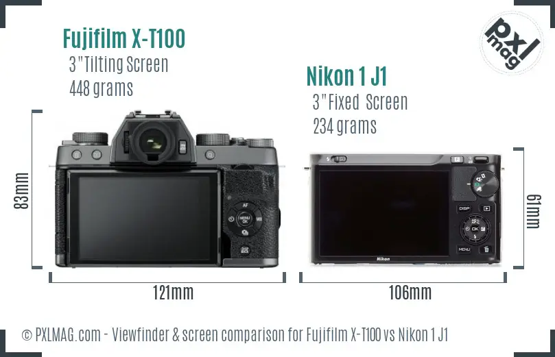 Fujifilm X-T100 vs Nikon 1 J1 Screen and Viewfinder comparison