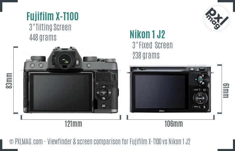 Fujifilm X-T100 vs Nikon 1 J2 Screen and Viewfinder comparison