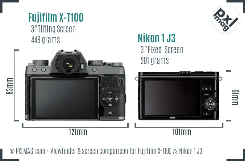 Fujifilm X-T100 vs Nikon 1 J3 Screen and Viewfinder comparison Fujifilm X-T100 vs Nikon 1 J3 Screen and Viewfinder comparison