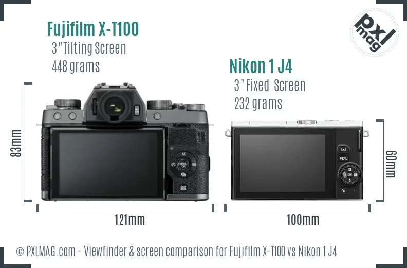 Fujifilm X-T100 vs Nikon 1 J4 Screen and Viewfinder comparison