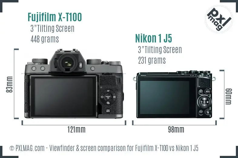 Fujifilm X-T100 vs Nikon 1 J5 Screen and Viewfinder comparison