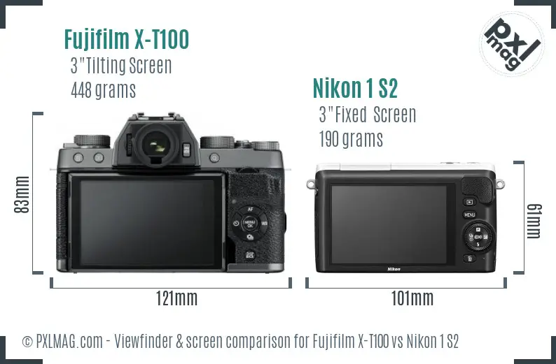Fujifilm X-T100 vs Nikon 1 S2 Screen and Viewfinder comparison