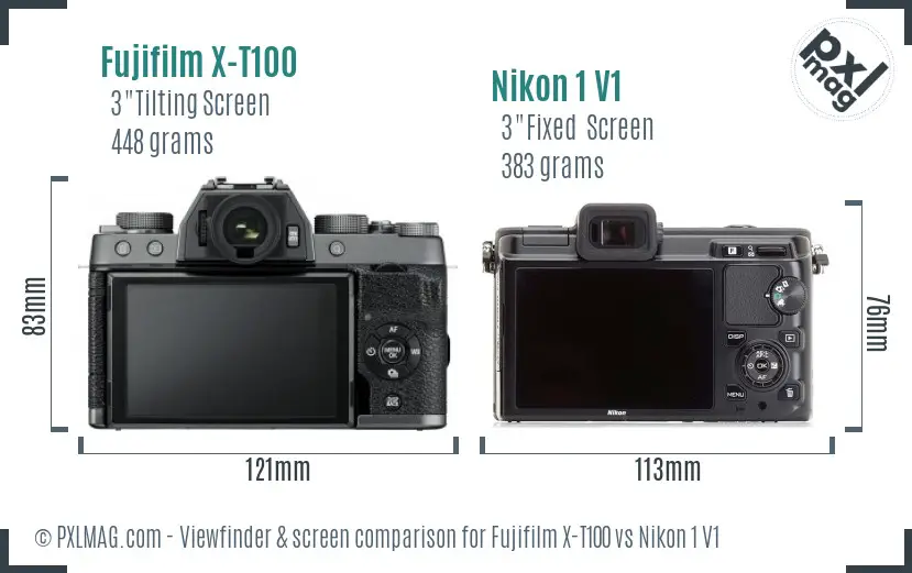 Fujifilm X-T100 vs Nikon 1 V1 Screen and Viewfinder comparison