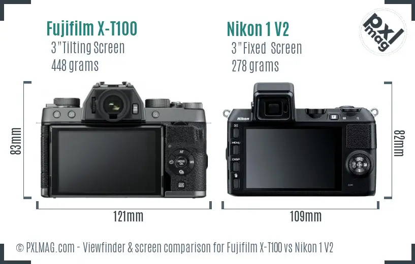 Fujifilm X-T100 vs Nikon 1 V2 Screen and Viewfinder comparison