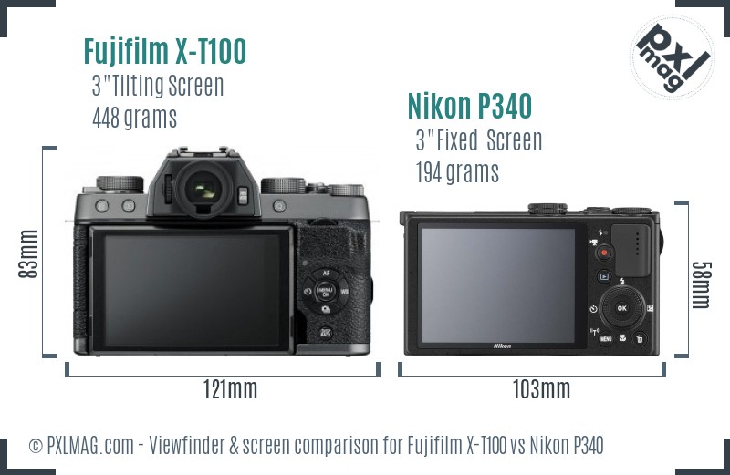 Fujifilm X-T100 vs Nikon P340 Screen and Viewfinder comparison