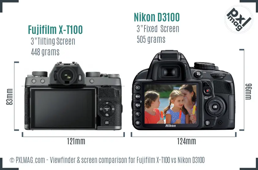 Fujifilm X-T100 vs Nikon D3100 Screen and Viewfinder comparison