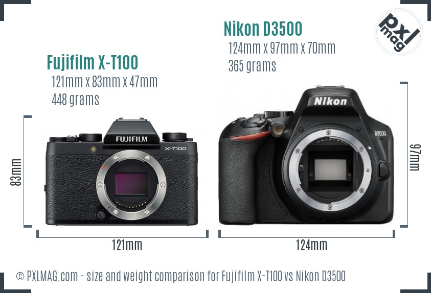 Fujifilm X-T100 vs Nikon D3500 size comparison