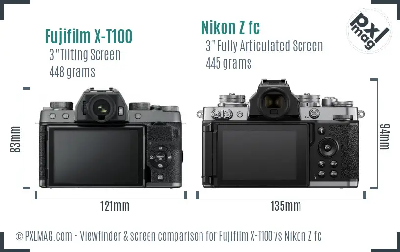 Fujifilm X-T100 vs Nikon Z fc Screen and Viewfinder comparison