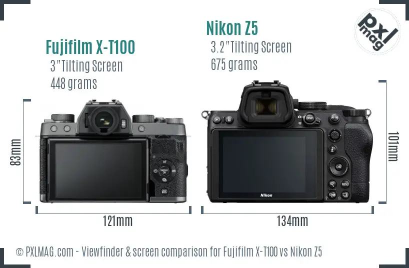 Fujifilm X-T100 vs Nikon Z5 Screen and Viewfinder comparison