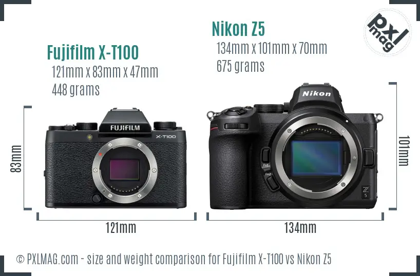 Fujifilm X-T100 vs Nikon Z5 size comparison