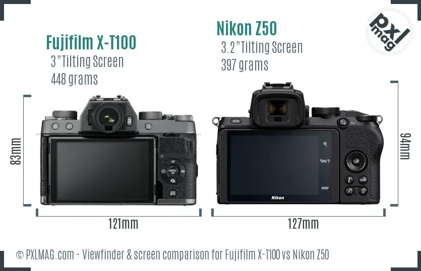 Fujifilm X-T100 vs Nikon Z50 Screen and Viewfinder comparison