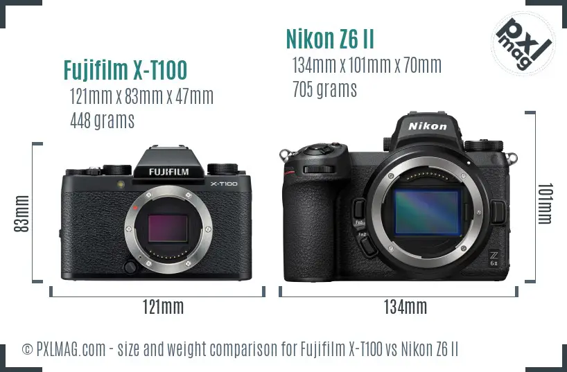 Fujifilm X-T100 vs Nikon Z6 II size comparison