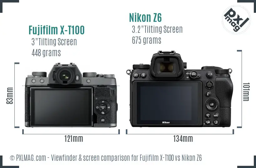 Fujifilm X-T100 vs Nikon Z6 Screen and Viewfinder comparison