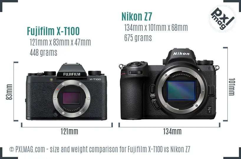 Fujifilm X-T100 vs Nikon Z7 size comparison
