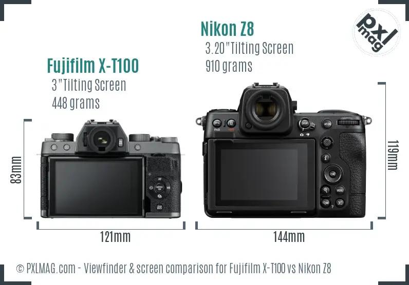 Fujifilm X-T100 vs Nikon Z8 Screen and Viewfinder comparison Fujifilm X-T100 vs Nikon Z8 Screen and Viewfinder comparison